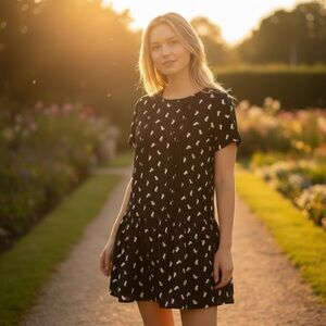 Sweet Rain Cat Print Black and White Drop Waist Mini Dress Size Extra Large